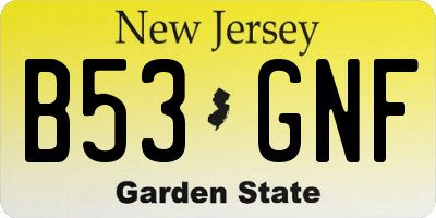 NJ license plate B53GNF
