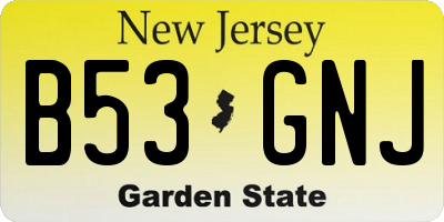 NJ license plate B53GNJ