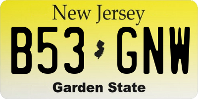 NJ license plate B53GNW