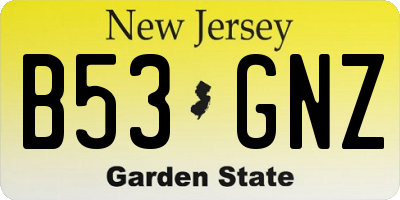 NJ license plate B53GNZ