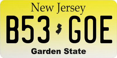 NJ license plate B53GOE