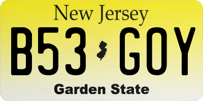 NJ license plate B53GOY