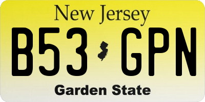 NJ license plate B53GPN