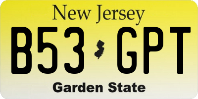 NJ license plate B53GPT