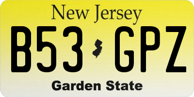 NJ license plate B53GPZ