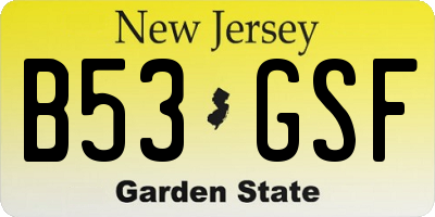 NJ license plate B53GSF