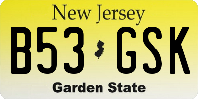 NJ license plate B53GSK