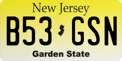 NJ license plate B53GSN