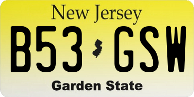 NJ license plate B53GSW