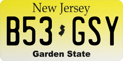 NJ license plate B53GSY