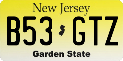 NJ license plate B53GTZ