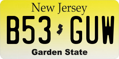NJ license plate B53GUW