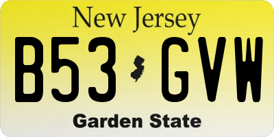 NJ license plate B53GVW