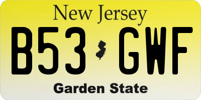 NJ license plate B53GWF