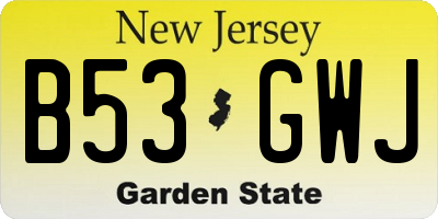 NJ license plate B53GWJ