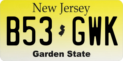 NJ license plate B53GWK