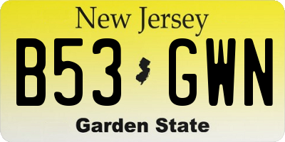 NJ license plate B53GWN