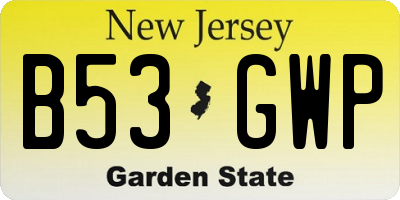 NJ license plate B53GWP