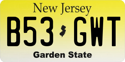 NJ license plate B53GWT