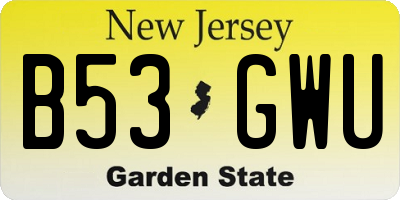 NJ license plate B53GWU