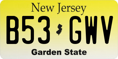 NJ license plate B53GWV