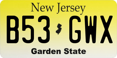 NJ license plate B53GWX
