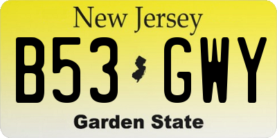 NJ license plate B53GWY