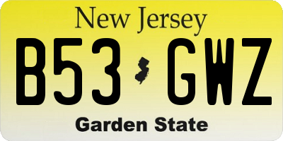 NJ license plate B53GWZ