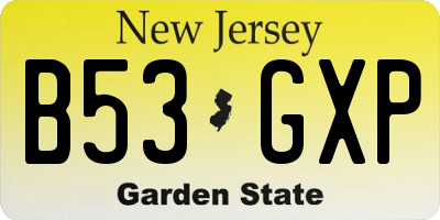NJ license plate B53GXP