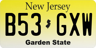 NJ license plate B53GXW