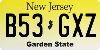 NJ license plate B53GXZ
