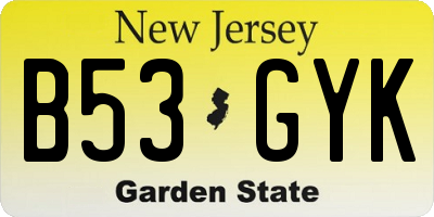 NJ license plate B53GYK