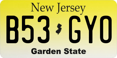 NJ license plate B53GYO