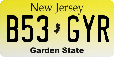 NJ license plate B53GYR