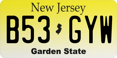 NJ license plate B53GYW