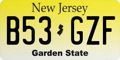 NJ license plate B53GZF