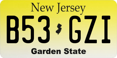 NJ license plate B53GZI