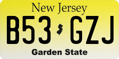 NJ license plate B53GZJ