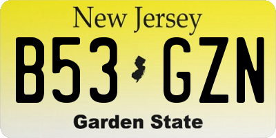 NJ license plate B53GZN