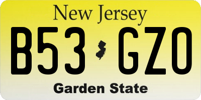 NJ license plate B53GZO