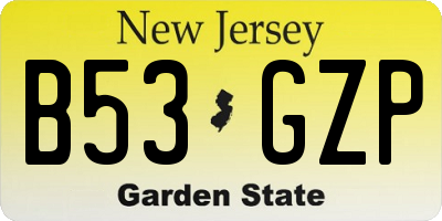 NJ license plate B53GZP