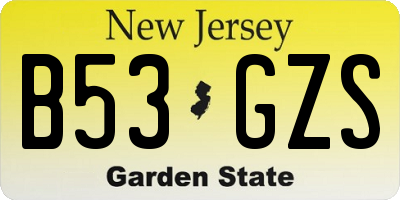 NJ license plate B53GZS