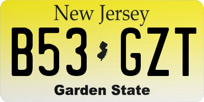 NJ license plate B53GZT