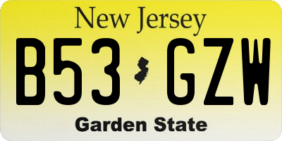 NJ license plate B53GZW