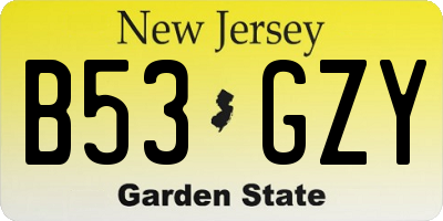 NJ license plate B53GZY