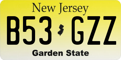 NJ license plate B53GZZ
