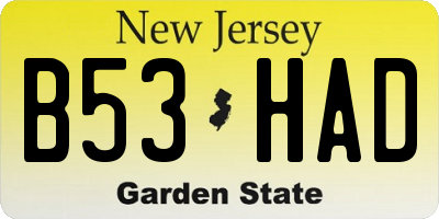 NJ license plate B53HAD
