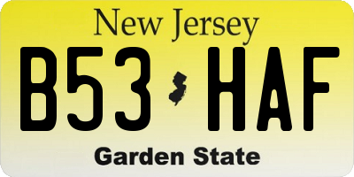 NJ license plate B53HAF