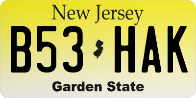 NJ license plate B53HAK