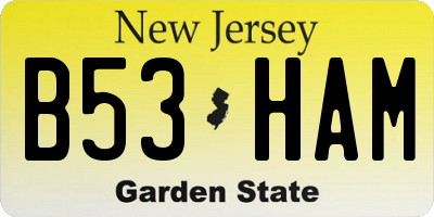 NJ license plate B53HAM